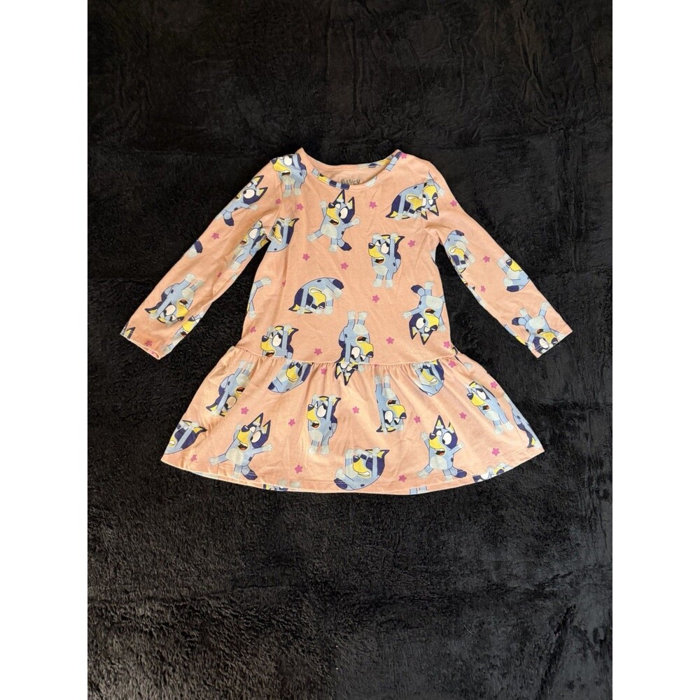 Bluey Toddler Dress Size 4T Long Sleeve Pink Cartoon Character Play Dress